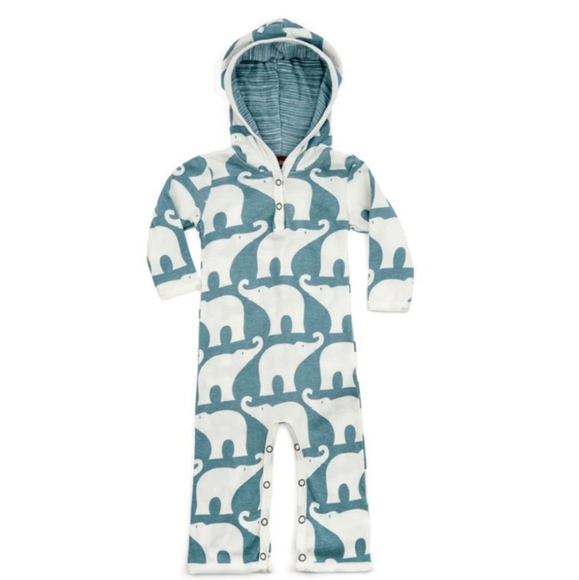 Milkbarn Elephant Organic Cotton Hooded Romper - Picture 1 of 4